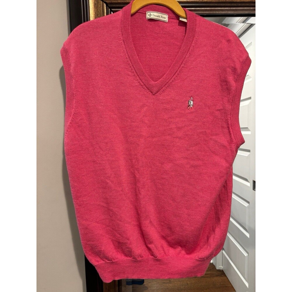 Donald Ross 100% Merino Wool V-Neck Sweater Vest Pink Men’s Large Golf